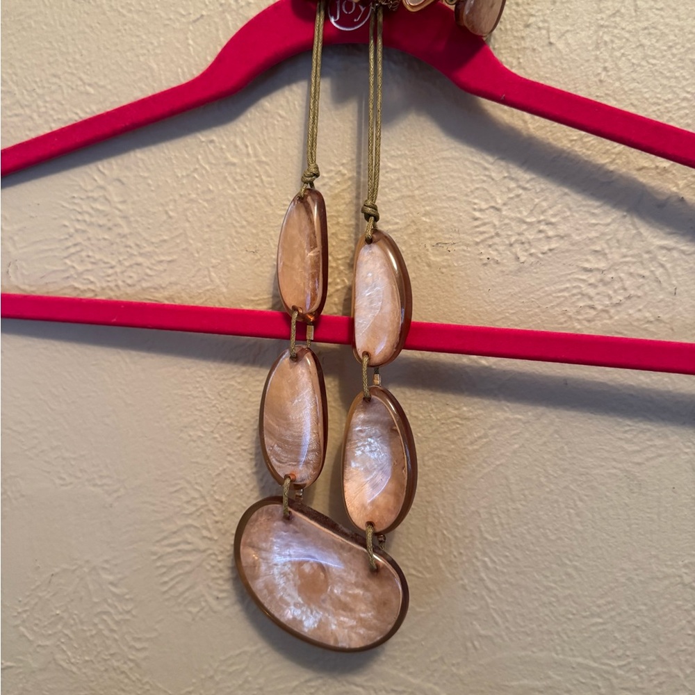 Statement Beige Mother-of-Pearl Pendant Necklace & Bracelet costume jewelry